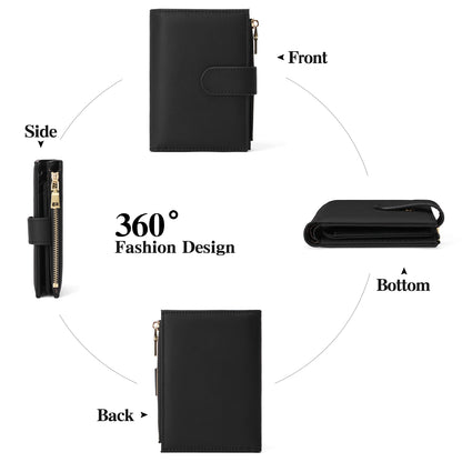 GAEKEAO Small Wallets for Women Leather RFID Blocking Bifold Zipper Pocket Wallet Card Case Purse with ID Window