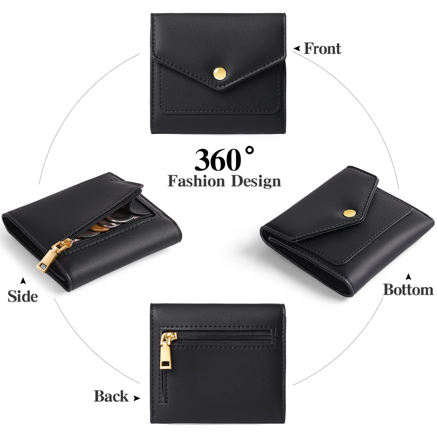 GAEKEAO Small Wallet for Women Leather RFID Blocking Credit Card Holder Organizer Mini Bifold Zipper Coin Purse