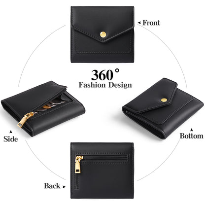 GAEKEAO Small Wallet for Women Leather RFID Blocking Credit Card Holder Organizer Mini Bifold Zipper Coin Purse