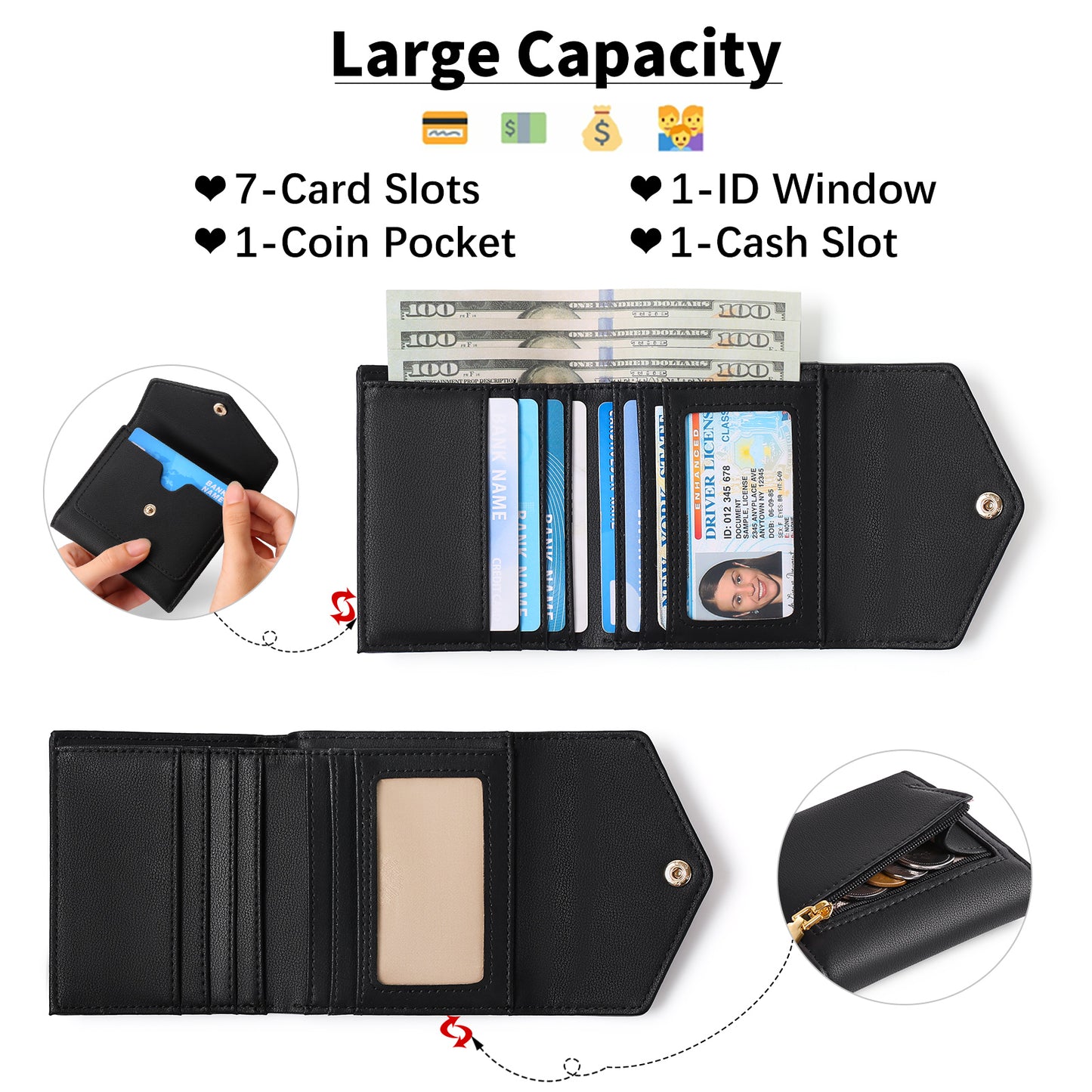 GAEKEAO Small Wallet for Women Leather RFID Blocking Credit Card Holder Organizer Mini Bifold Zipper Coin Purse