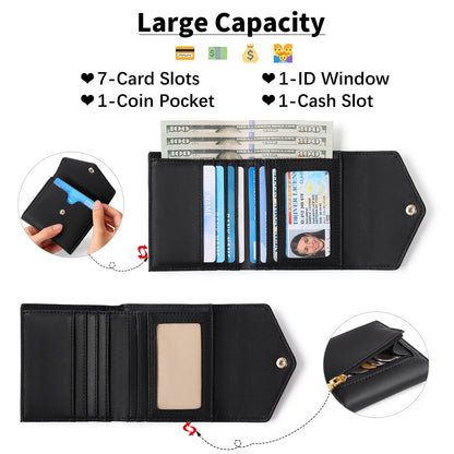 GAEKEAO Small Wallet for Women Leather RFID Blocking Credit Card Holder Organizer Mini Bifold Zipper Coin Purse
