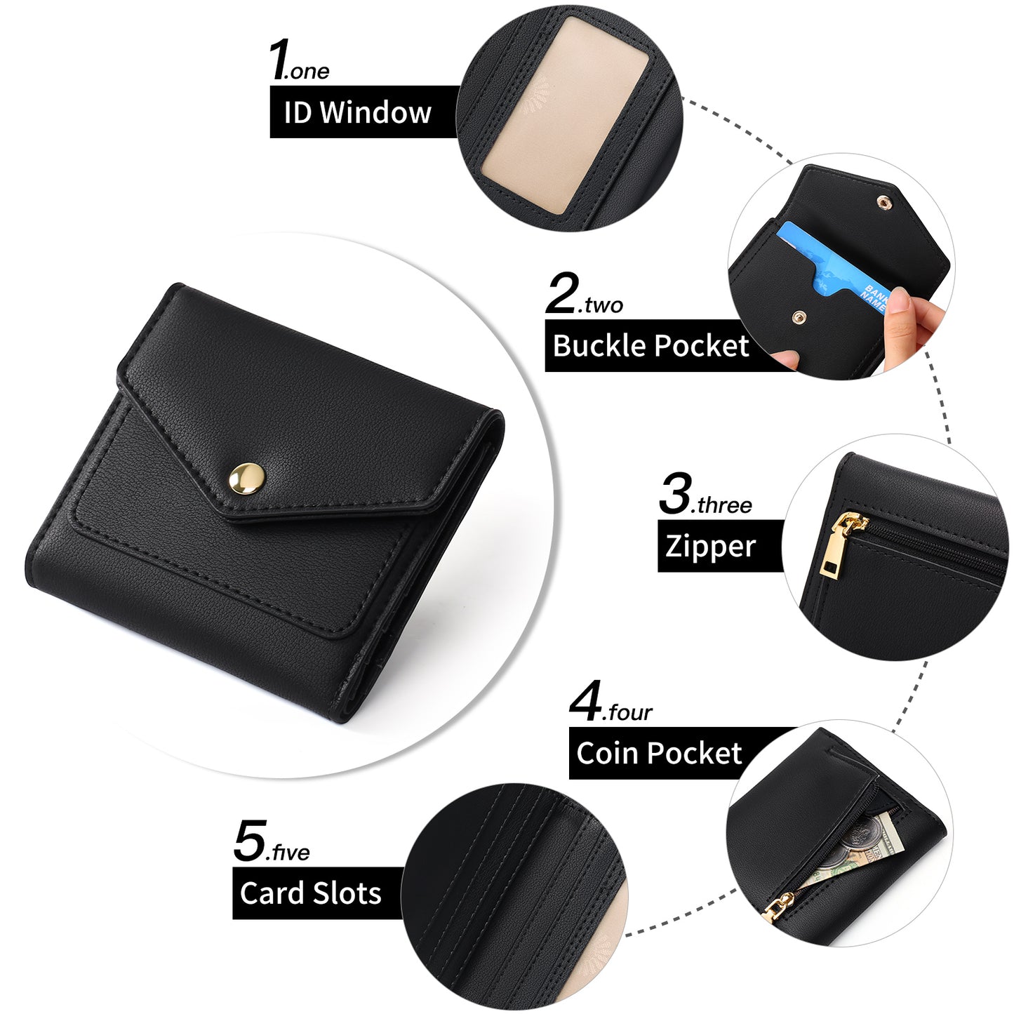 GAEKEAO Small Wallet for Women Leather RFID Blocking Credit Card Holder Organizer Mini Bifold Zipper Coin Purse