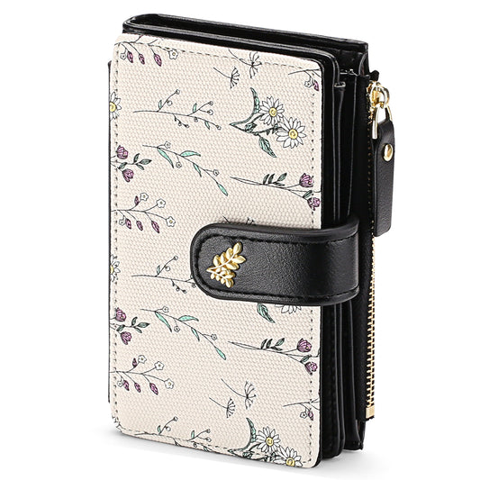 GAEKEAO Wallets for Women RFID Blocking Medium Bifold Ladies Wallet Leather Floral Card Holder Purse with Zipper Coin Pocket