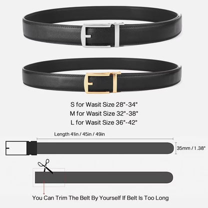 GAEKEAO Ratchet Belt for Men Genuine Leather 1 3/8" - Micro-Adjust Buckle Trim to Fit Dress Belt Casual to Formal Gift Boxed