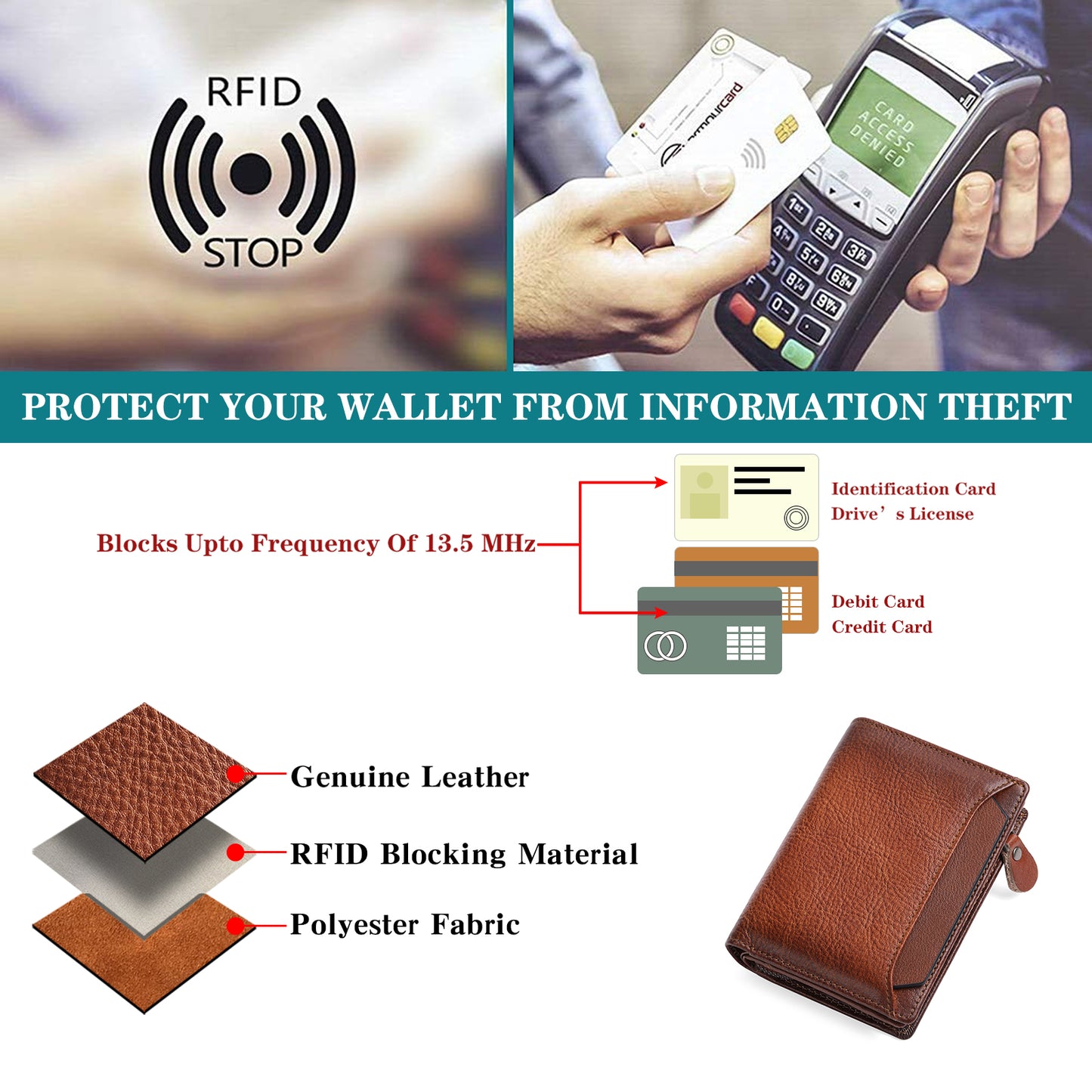 GAEKEAO Mens Wallets RFID Blocking - Genuine Leather Wallets for Men, Bifold RFID Wallet for Men with Zipper Coin Pocket, Stylish Black Wallet with 2 ID Window in Gift Box, Cartera de Hombre
