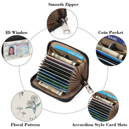 GAEKEAO Credit Card Holder RFID Blocking Small Wallet for Women Vegan Leather Zipper Accordion Card Case with ID Window