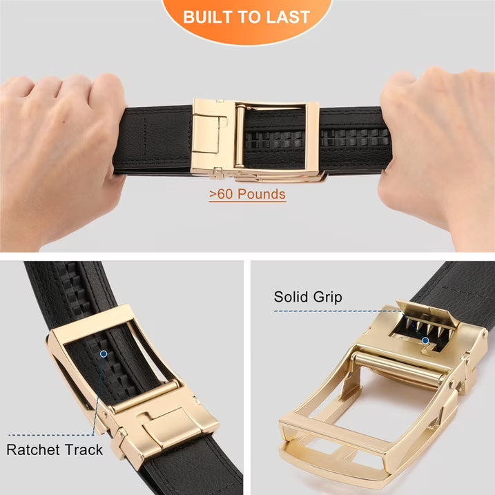 GAEKEAO Ratchet Belt for Men Genuine Leather 1 3/8" - Micro-Adjust Buckle Trim to Fit Dress Belt Casual to Formal Gift Boxed