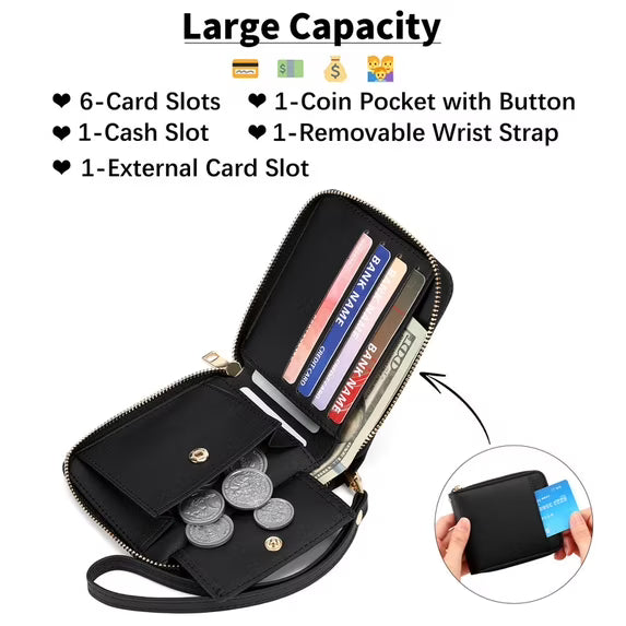 GAEKEAO Womens Wallet RFID Blocking Zip Around Wristlet Wallet Vegan Leather Card Holder Purse with Change Pocket