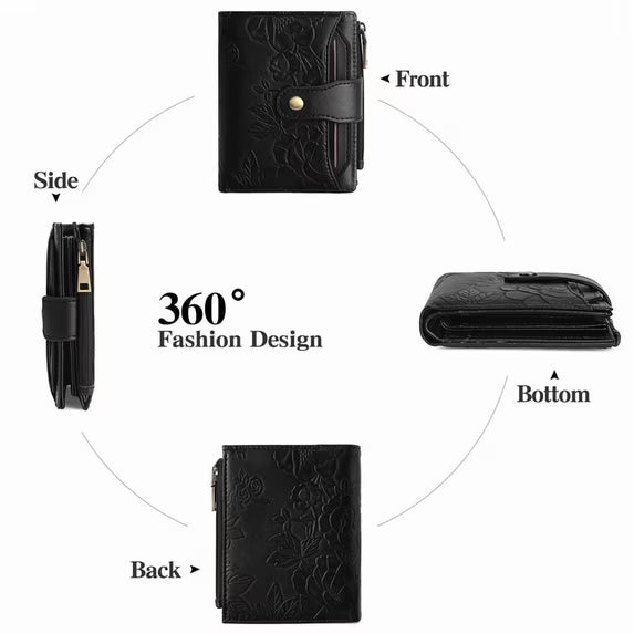 GAEKEAO Wallet for Women RFID Blocking Vegan Leather Bifold Card Holder Compact Zipper Pocket Wallets with 4 ID Windows