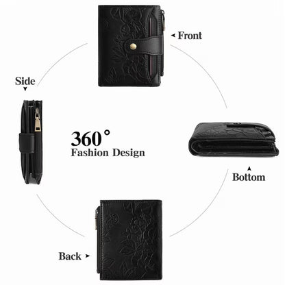 GAEKEAO Wallet for Women RFID Blocking Vegan Leather Bifold Card Holder Compact Zipper Pocket Wallets with 4 ID Windows