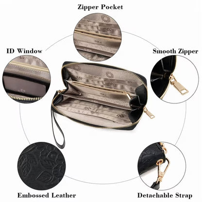 GAEKEAO Womens Wallet RFID Blocking Leather Wristlet Purse Large Capacity Card Holder Long Ladies Wallet Zip Around Clutch
