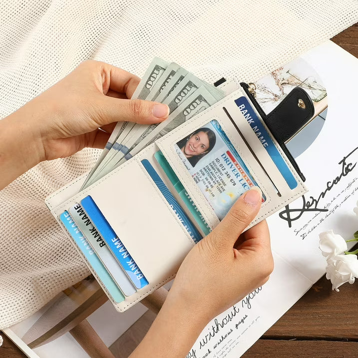 GAEKEAO Small Wallet for Women RFID Blocking Slim Bifold Floral Leather Card Holder with Zipper Pocket ID Window