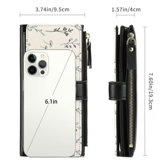 GAEKEAO Womens Wallet RFID Blocking Trifold Large Capacity Ladies Wallets Leather Floral Card Holder Multi Card Organizer