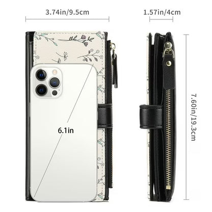 GAEKEAO Womens Wallet RFID Blocking Trifold Large Capacity Ladies Wallets Leather Floral Card Holder Multi Card Organizer