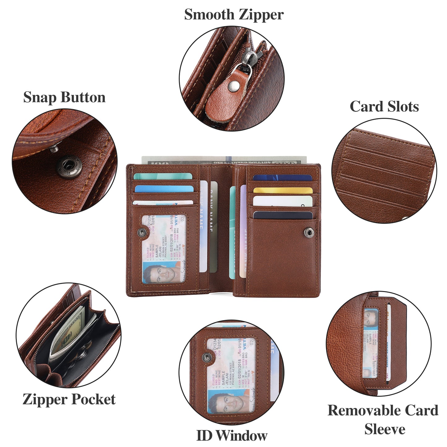 GAEKEAO Mens Wallets RFID Blocking - Genuine Leather Wallets for Men, Bifold RFID Wallet for Men with Zipper Coin Pocket, Stylish Black Wallet with 2 ID Window in Gift Box, Cartera de Hombre