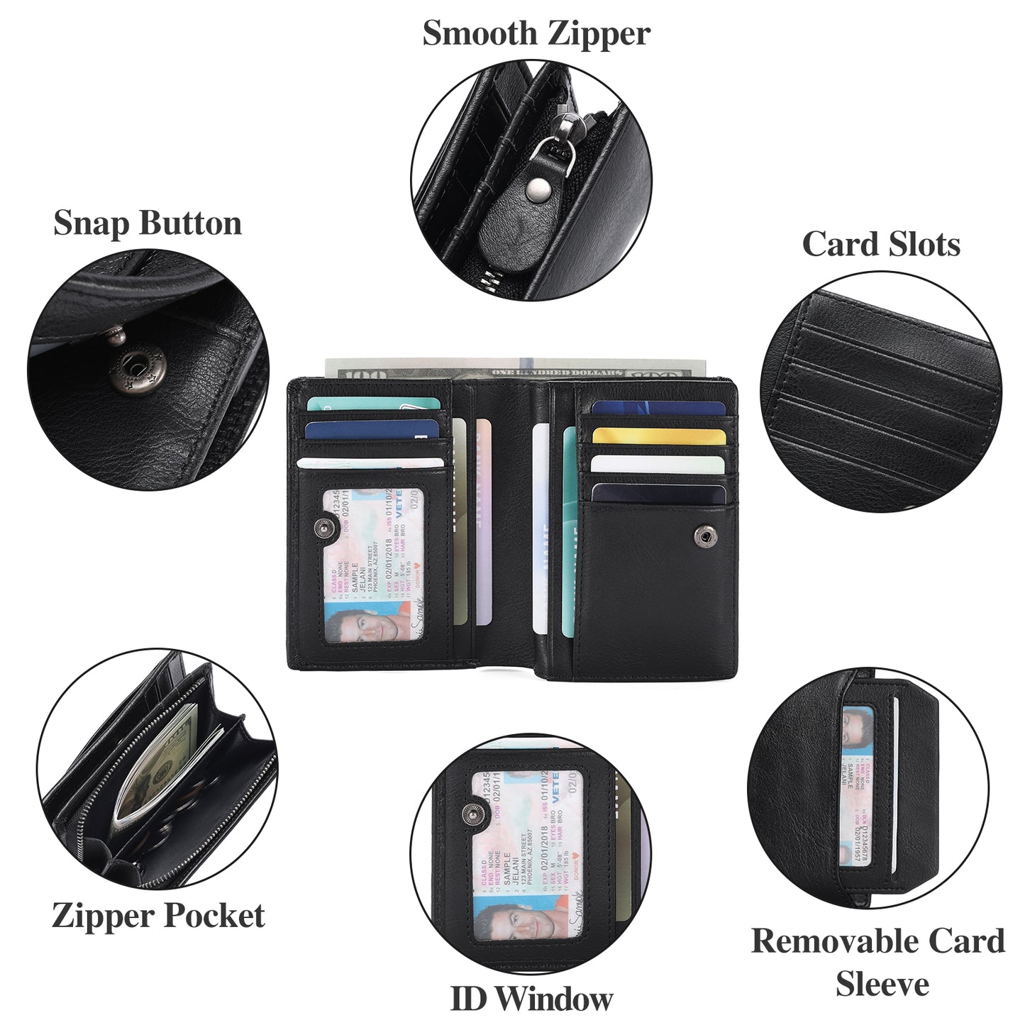GAEKEAO Mens Wallets RFID Blocking - Genuine Leather Wallets for Men, Bifold RFID Wallet for Men with Zipper Coin Pocket, Stylish Black Wallet with 2 ID Window in Gift Box, Cartera de Hombre