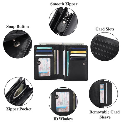 GAEKEAO Mens Wallets RFID Blocking - Genuine Leather Wallets for Men, Bifold RFID Wallet for Men with Zipper Coin Pocket, Stylish Black Wallet with 2 ID Window in Gift Box, Cartera de Hombre