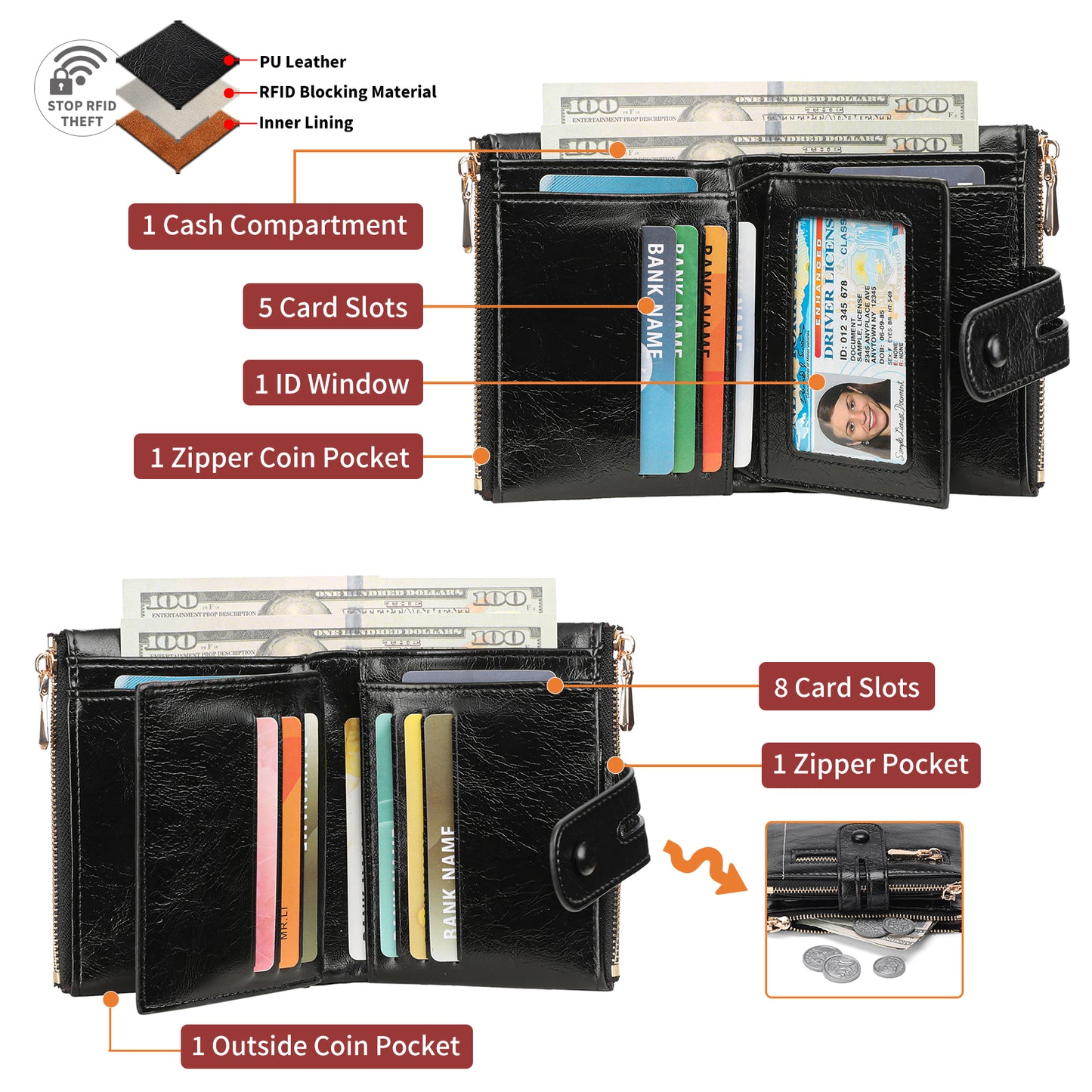 GAEKEAO Chain Wallets for Men, Bifold RFID Wallet for Men with Chain High Security Mens Wallet with Zipper, Genuine Leather Wallets for Men with Anti-Theft Chain and Coin Pocket, Billeteras de Hombres