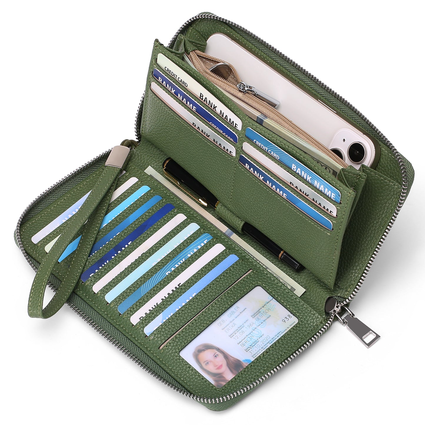 GAEKEAO Womens Wallet RFID Blocking Leather Zip Around Wallet Large Capacity Long Purse Credit Card Clutch Wristlet