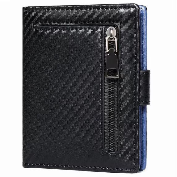 GAEKEAO Mens Wallet Slim Bifold RFID Blocking Thin Credit Card Holder Genuine Leather Minimalist Front Pocket Wallets for Men with Zipper Coin Pocket
