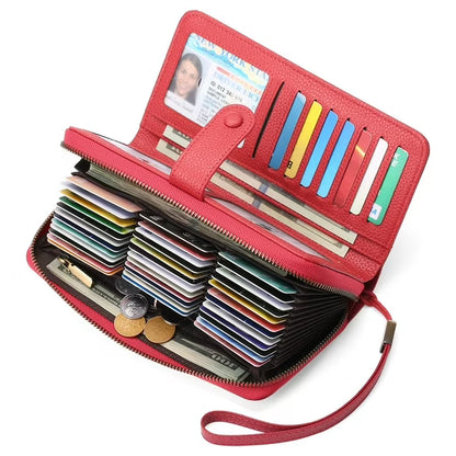 GAEKEAO Leather Credit Card Holder Wallet for Women RFID Blocking Large Capacity Bifold Zipper Card Case Organizer with Wristlet 45 Slots