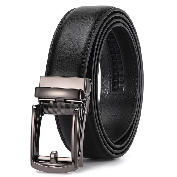GAEKEAO Ratchet Belt for Men Genuine Leather 1 3/8" - Micro-Adjust Buckle Trim to Fit Dress Belt Casual to Formal Gift Boxed
