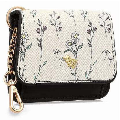GAEKEAO Small Wallet for Women RFID Blocking Slim Keychian Wallet Floral Vegan Leather Card Holder with Zip Pocket ID Window