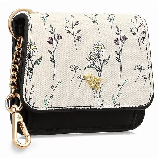 GAEKEAO Small Wallet for Women RFID Blocking Slim Keychian Wallet Floral Vegan Leather Card Holder with Zip Pocket ID Window