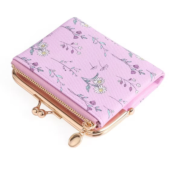 GAEKEAO Small Wallet for Women Floral Vegan Leather Credit Card Holder with Kiss Lock