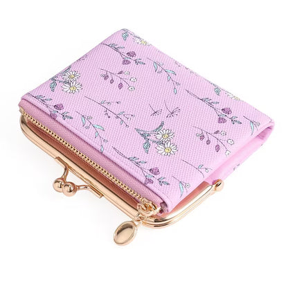GAEKEAO Small Wallet for Women Floral Vegan Leather Credit Card Holder with Kiss Lock