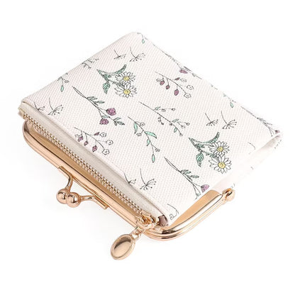 GAEKEAO Small Wallet for Women Floral Vegan Leather Credit Card Holder with Kiss Lock