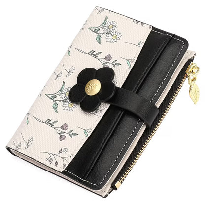 GAEKEAO Small Wallets for Women RFID Blocking Bifold Floral Vegan Leather Wallet Card Holder with ID Window & Zipper Pocket