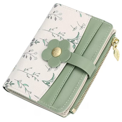 GAEKEAO Small Wallets for Women RFID Blocking Bifold Floral Vegan Leather Wallet Card Holder with ID Window & Zipper Pocket