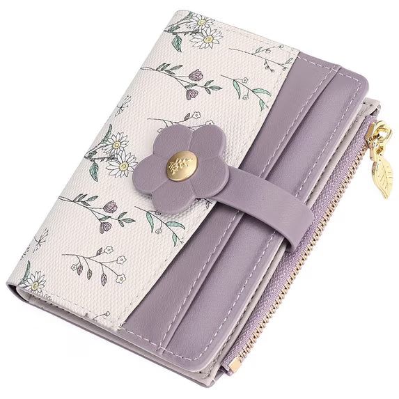 GAEKEAO Small Wallets for Women RFID Blocking Bifold Floral Vegan Leather Wallet Card Holder with ID Window & Zipper Pocket