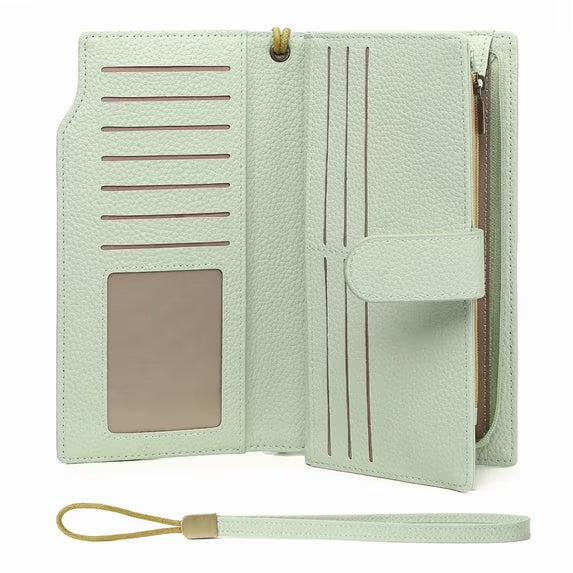 GAEKEAO Wallet for Women Clutch RFID Blocking Leather Wristlet Purse Large Capacity Credit Card Holder with Grip Hand Strap