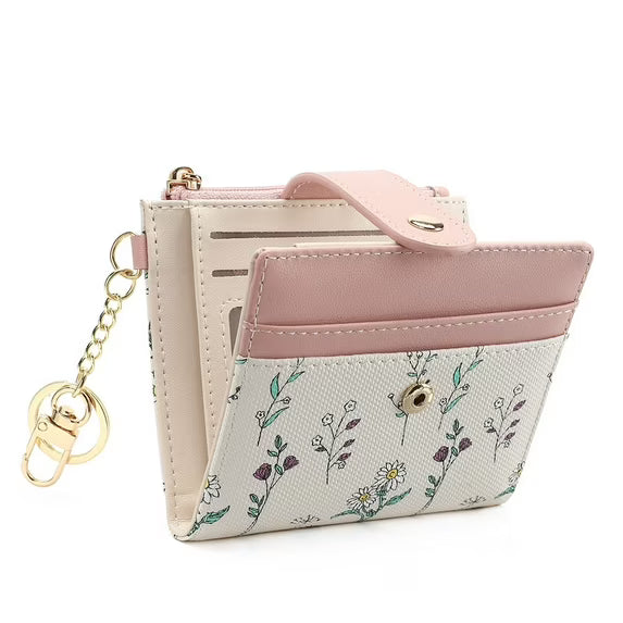 GAEKEAO Small Wallet for Women RFID Blocking Slim Bifold Floral Leather Card Holder with Zipper Pocket ID Window
