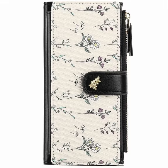 GAEKEAO Womens Wallet RFID Blocking Trifold Large Capacity Ladies Wallets Leather Floral Card Holder Multi Card Organizer