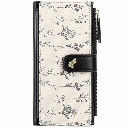 GAEKEAO Womens Wallet RFID Blocking Trifold Large Capacity Ladies Wallets Leather Floral Card Holder Multi Card Organizer