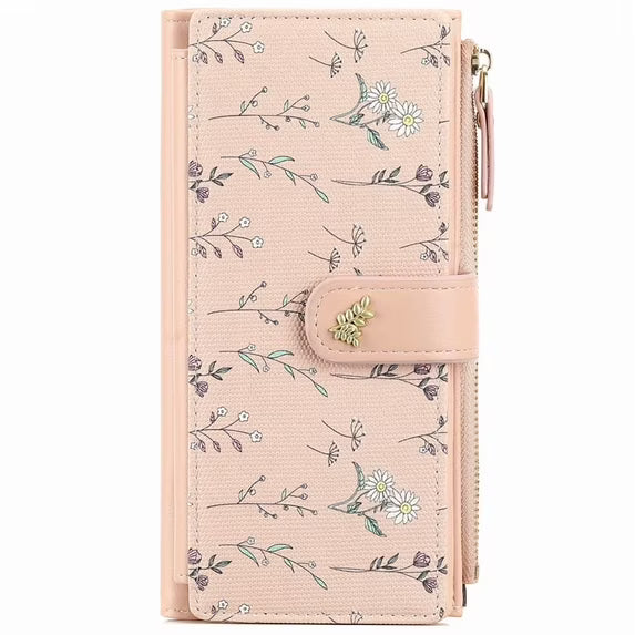 GAEKEAO Womens Wallet RFID Blocking Trifold Large Capacity Ladies Wallets Leather Floral Card Holder Multi Card Organizer