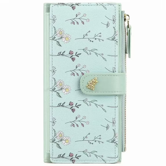 GAEKEAO Womens Wallet RFID Blocking Trifold Large Capacity Ladies Wallets Leather Floral Card Holder Multi Card Organizer
