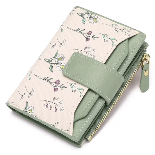 GAEKEAO Women's Bifold Wallet Rfid Blocking Vegan Leather Floral Card Holder with Zipper Pocket and ID Window