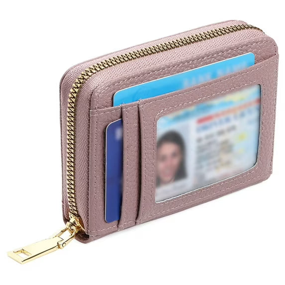 GAEKEAO Credit Card Holder Wallet for Women RFID Blocking Small Genuine Leather Card Case with Coin Pocket ID Window