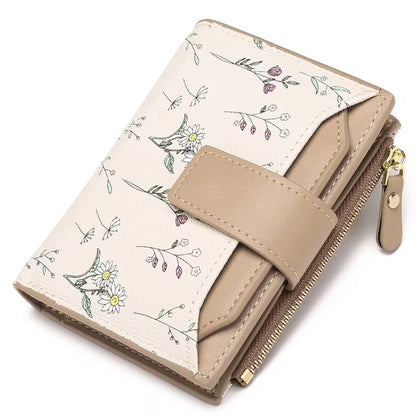 GAEKEAO Women's Bifold Wallet Rfid Blocking Vegan Leather Floral Card Holder with Zipper Pocket and ID Window