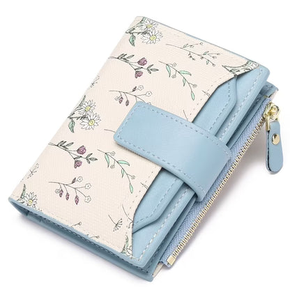 GAEKEAO Women's Bifold Wallet Rfid Blocking Vegan Leather Floral Card Holder with Zipper Pocket and ID Window