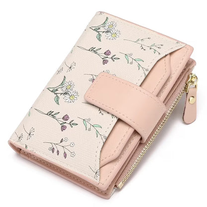 GAEKEAO Women's Bifold Wallet Rfid Blocking Vegan Leather Floral Card Holder with Zipper Pocket and ID Window