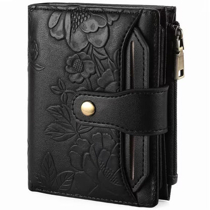 GAEKEAO Wallet for Women RFID Blocking Vegan Leather Bifold Card Holder Compact Zipper Pocket Wallets with 4 ID Windows