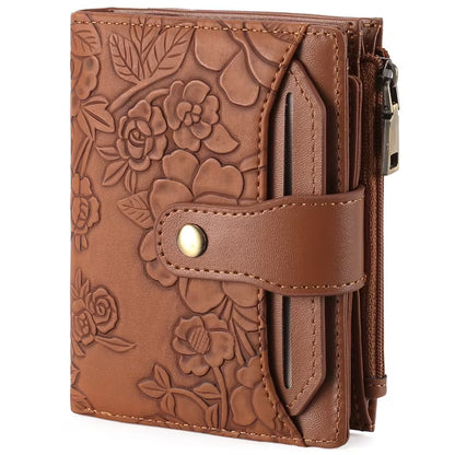 GAEKEAO Wallet for Women RFID Blocking Vegan Leather Bifold Card Holder Compact Zipper Pocket Wallets with 4 ID Windows