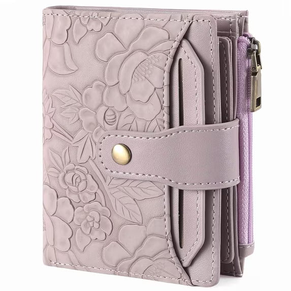 GAEKEAO Wallet for Women RFID Blocking Vegan Leather Bifold Card Holder Compact Zipper Pocket Wallets with 4 ID Windows