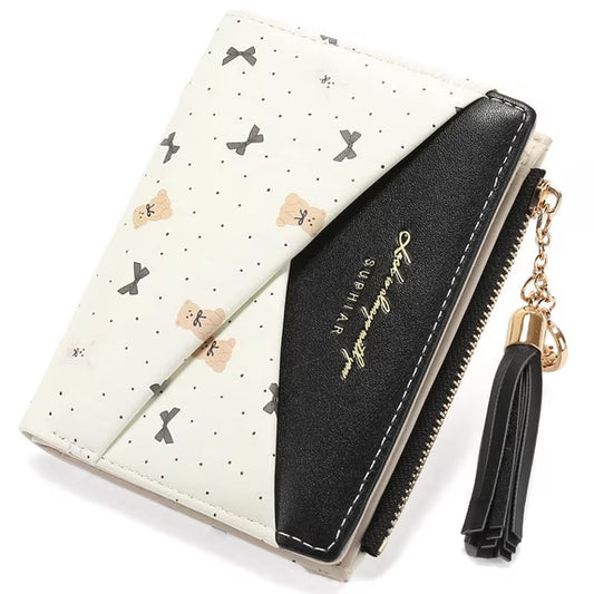 GAEKEAO Small Womens Wallet RFID Blocking Bifold Card Holder Tassel Vegan Leather Wallets Cute Pattern with Zipper Pocket