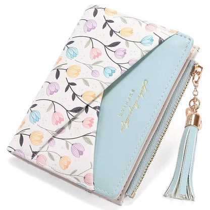 GAEKEAO Small Womens Wallet RFID Blocking Bifold Card Holder Tassel Vegan Leather Wallets Cute Pattern with Zipper Pocket
